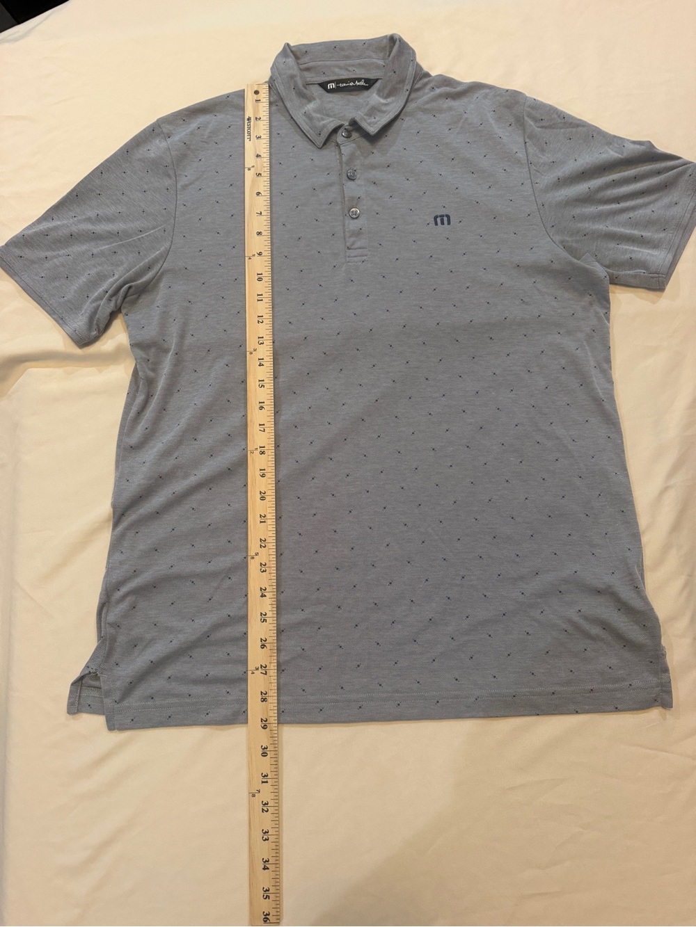 Travis Mathew Light Gray Polo with Navy Micro Dots